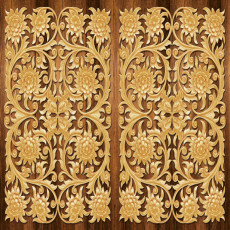 Papier peint mural représentant des fleurs ornées de motifs dorés sculptés sur bois pour le salon