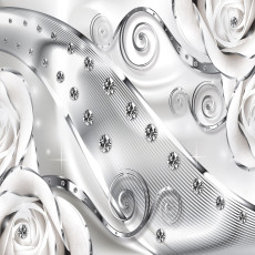 Papier peint mural argenté avec motifs de roses, style glamour, pour le salon