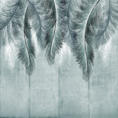 Papier peint mural plumes feuilles de palmier gris-vert salon