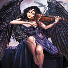 Papier peint mural « Femme ange noir jouant du violon » pour chambre à coucher