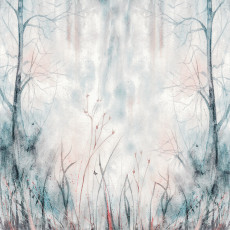 Papier peint mural « Forêt brumeuse et fleurs sauvages » pour le salon