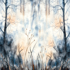 Papier peint mural « Forêt brumeuse et herbes » pour le salon