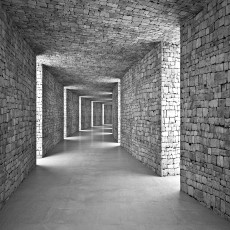 Papier peint mural « Tunnel de pierre » en perspective 3D pour le salon