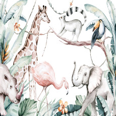 Papier peint mural « Animaux de la savane » (girafe et éléphant) pour chambre d'enfant
