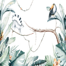 Papier peint mural « Lémurien, toucan et branche dans la jungle » pour chambre d'enfant