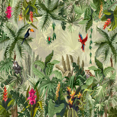 Papier peint mural « Jungle » : perroquets, toucans et fleurs pour le salon