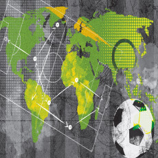 Papier peint mural représentant une carte du monde et un ballon de football pour le salon