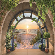 Papier peint mural représentant une vue en arc-de-ciel sur la plage, le coucher de soleil et la mer, pour le salon