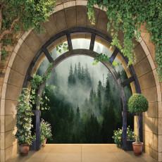 Papier peint mural « Vue en arc » : forêt brumeuse pour le salon