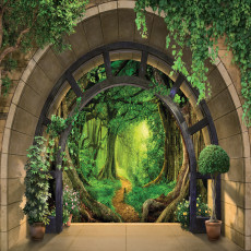 Papier peint mural représentant une vue en arc-de-ciel sur une forêt enchantée pour le salon