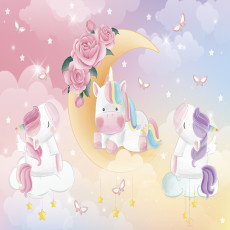 Papier peint mural licornes, lune et nuages pour chambre d'enfant