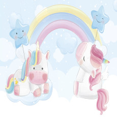 Papier peint mural licornes, arc-en-ciel et nuages pour chambre d'enfant