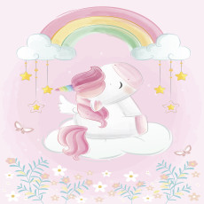 Papier peint mural licorne, arc-en-ciel et nuage rose pour chambre d'enfant