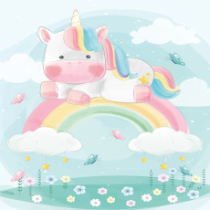 Papier peint mural licorne, arc-en-ciel et fleurs pour chambre d'enfant