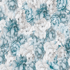 Papier peint mural bleu et blanc avec des pivoines pour le salon