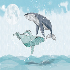 Papier peint mural « Baleines, ciel et lune » pour chambre d'enfant