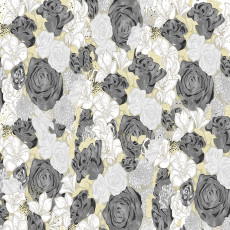 Papier peint mural à motif de roses grises et dorées pour le salon