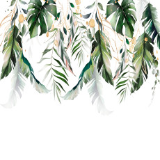 Papier peint mural « Feuilles tropicales » doré et blanc pour le salon