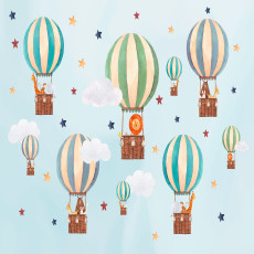 Papier peint mural « Montgolfières et animaux » pour chambre d'enfant