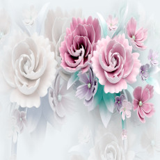 Papier peint mural 3D aux roses pastel pour le salon