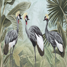 Papier peint mural « Grues couronnées dans la jungle » pour le salon