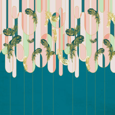 Papier peint mural Art déco « Iguanas » bleu sarcelle pour le salon