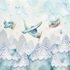 Papier peint mural « Avions et montagnes » pour chambre d'enfant