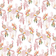 Papier peint mural avec flamants roses, toucans et fleurs pour le salon