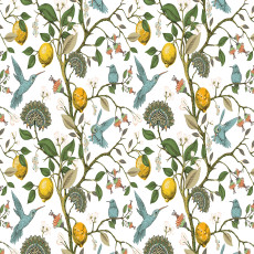 Papier peint mural avec motif d'oiseaux, de citrons et de chinoiserie pour le salon