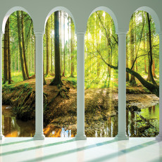 Papier peint mural : colonnes, forêt, ruisseau, vue sur le salon