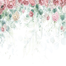 Papier peint mural « Roses et eucalyptus » style aquarelle pour le salon