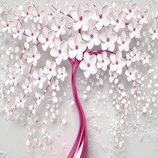 Papier peint mural 3D « Arbre fleuri rose » pour le salon