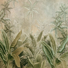 Papier peint mural « Jungle et palmiers vintage » pour le salon