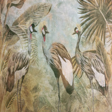 Papier peint mural « Grues couronnées » style vintage pour le salon