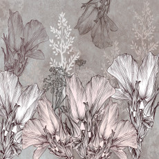 Papier peint mural « Fleurs et papillons » (dessin au trait) pour le salon
