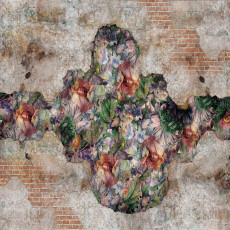 Papier peint mural « Fleurs tropicales sur fond de mur de briques » pour le salon