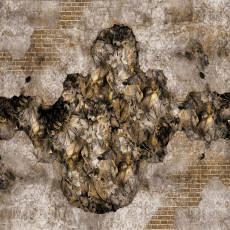 Papier peint mural « Feuilles dorées sur mur de briques » pour le salon