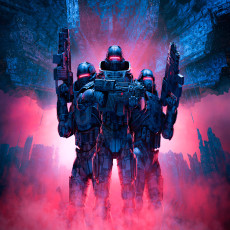 Papier peint mural « Soldats de science-fiction et robots » pour le salon