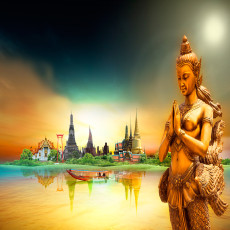 Papier peint mural « Temples thaïlandais et Bouddha » pour le salon