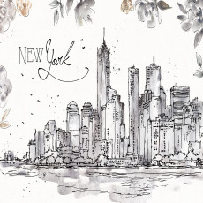 Papier peint mural « Esquisse de la ligne d'horizon de New York » pour le salon