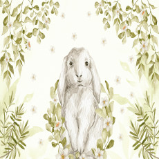 Papier peint mural « Lapin et couronne de fleurs » pour chambre d'enfant