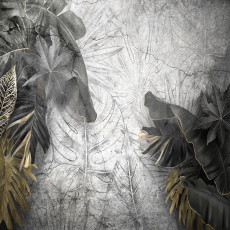 Papier peint mural doré à motifs de feuilles tropicales pour le salon