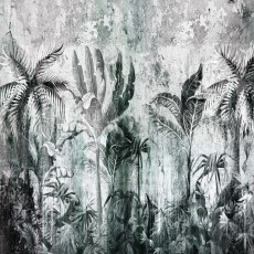 Papier peint mural « Jungle » pour un salon au style béton