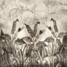 Papier peint mural « Feuilles de bananier » sépia pour le salon