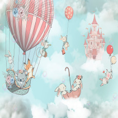 Papier peint mural « Animaux et château de ballons » pour chambre d'enfant
