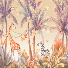 Papier peint mural « Animaux de safari et palmiers » pour chambre d'enfant