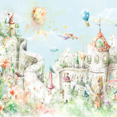 Papier peint mural « Château de conte de fées et fleurs » pour chambre d'enfant