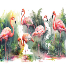 Papier peint mural « Flamants roses » pour salon tropical