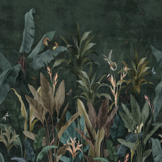 Papier peint mural « Dark Jungle » avec des feuilles de bananier pour le salon