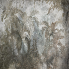 Papier peint mural représentant des palmiers tropicaux aux couleurs délavées pour le salon